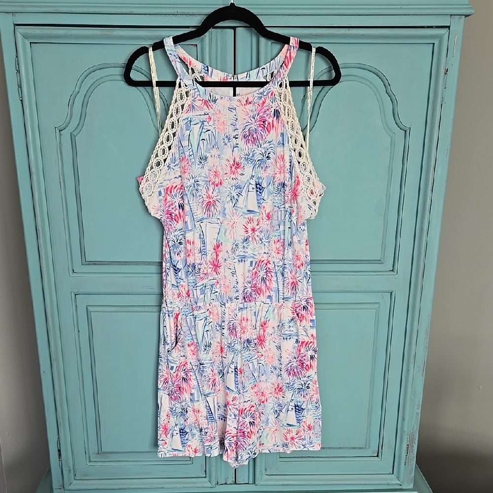 Floral Sleeveless Romper with Lace Detail
